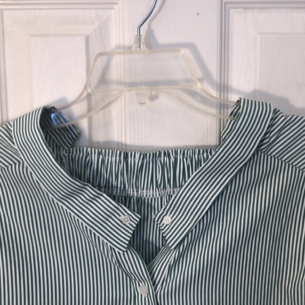 STORETS NWOT  Pit to Pit 21 1/2"  Button Down green white pinstripes tie cuffs - Picture 3 of 16